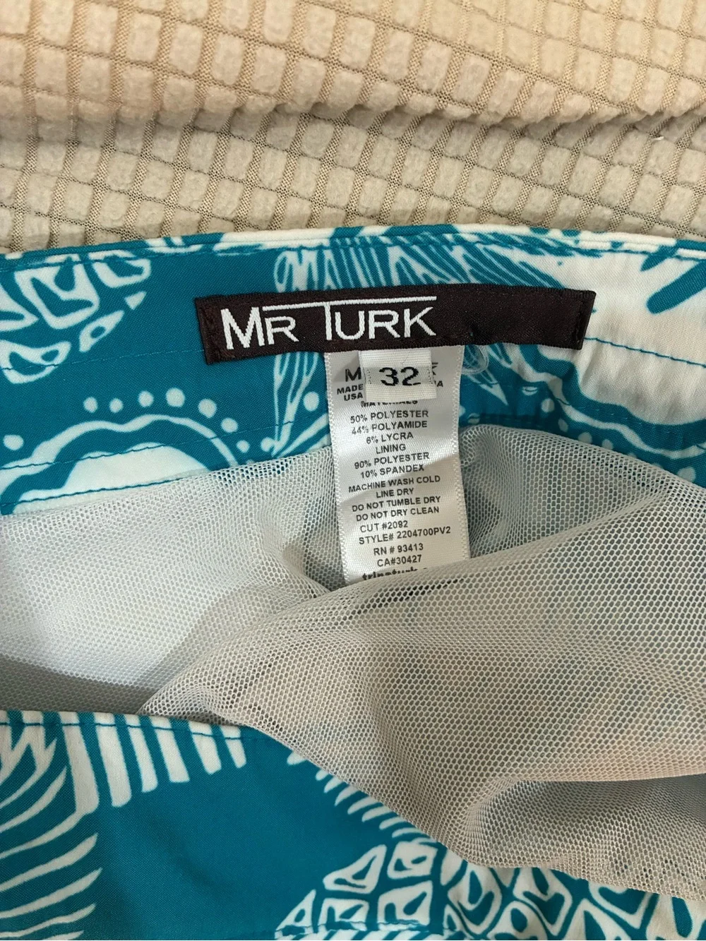 Mr Turk Men's Teal Floral Pineapple Swim Board Shorts